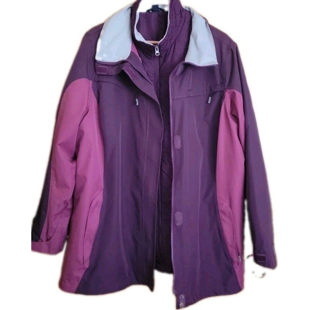 Lands’ End 3-in-1 Jacket Women 2X Purple Coat Quilted Liner Softshell Layered